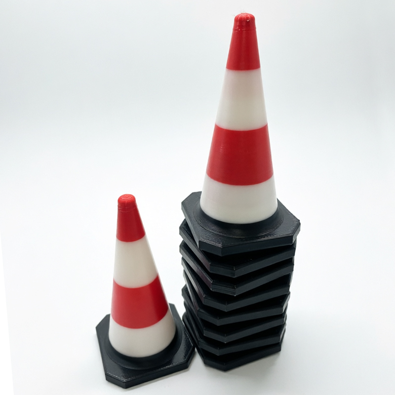 Road Traffic Cone - Gesimuleerd rood-wit gestreept wegbarrièremodel, 70 mm